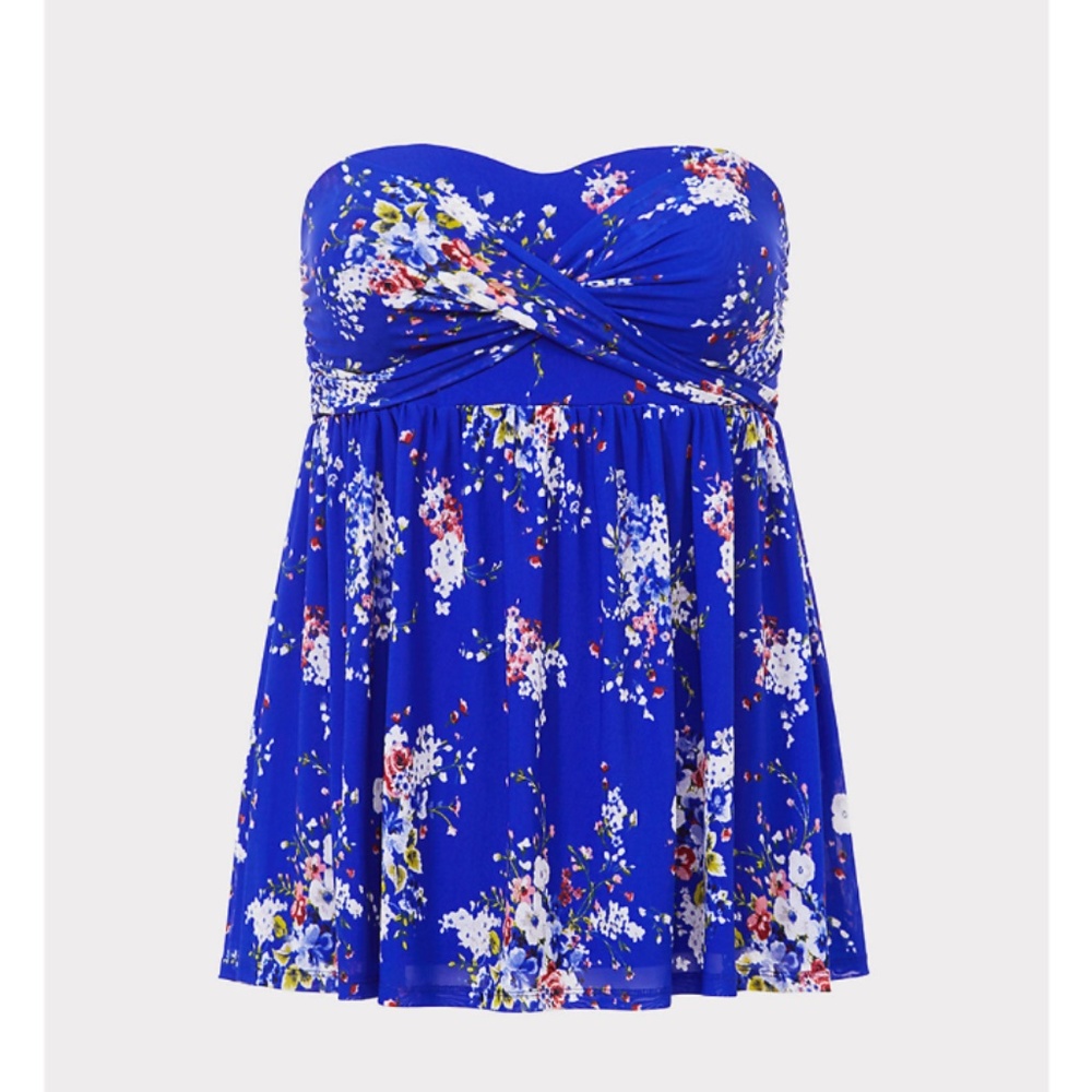 Torrid Blue Floral Twist Front Strapless Top - Picture 3 of 9